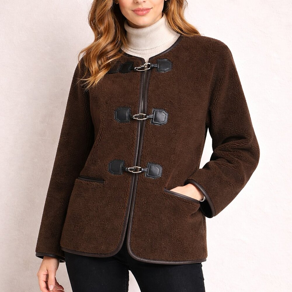 Rebecca Minkoff Faux Shearling Toggle Jacket – Chocolate Brown (Size M) - Picture 2 of 6